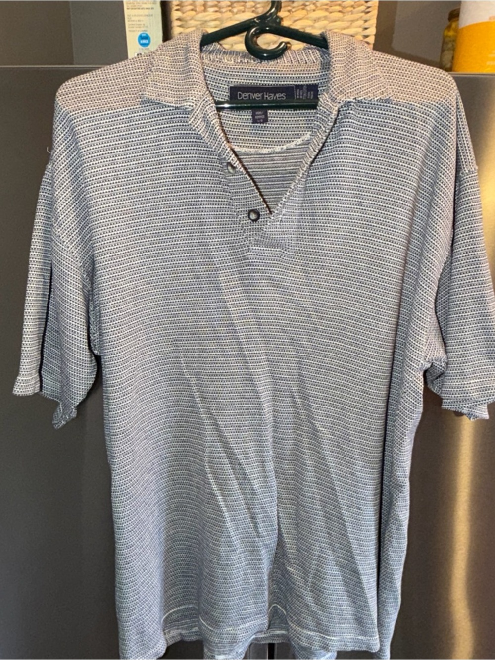 Denver Hayes BLUE White Knit Polo Shirt COLLARED Men's Lg Cotton Made In India